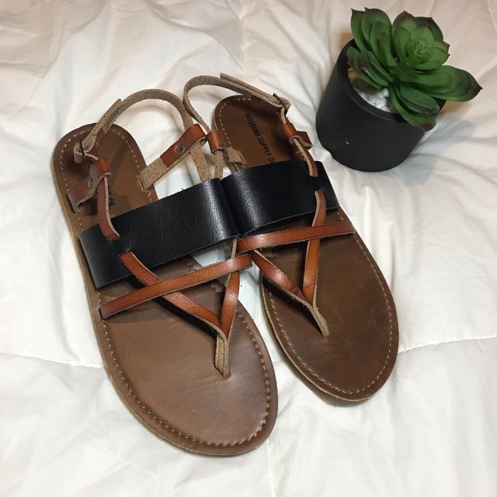 Camel & black sandals